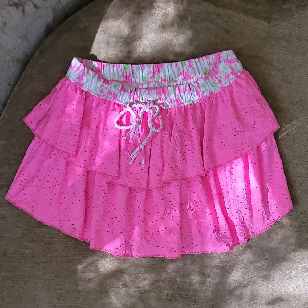 Loveshack Fancy Pink Eyelet Ruffle Layered Skirt